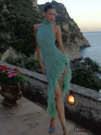 Feather Mock Turtleneck Dress