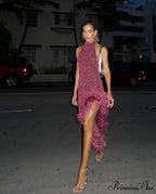 Feather Mock Turtleneck Dress