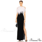 Feather Split Maxi Party Dress