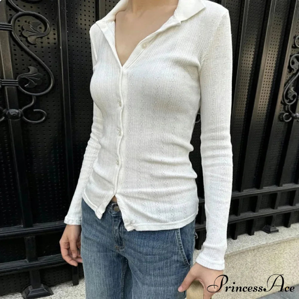 Featherweight Knitted Cardigan Monochrome Button-up Knit Top