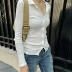 Featherweight Knitted Cardigan Monochrome Button-up Knit Top