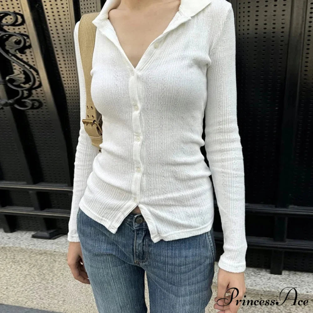 Featherweight Knitted Cardigan Monochrome Button-up Knit Top