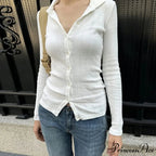 Featherweight Knitted Cardigan Monochrome Button-up Knit Top