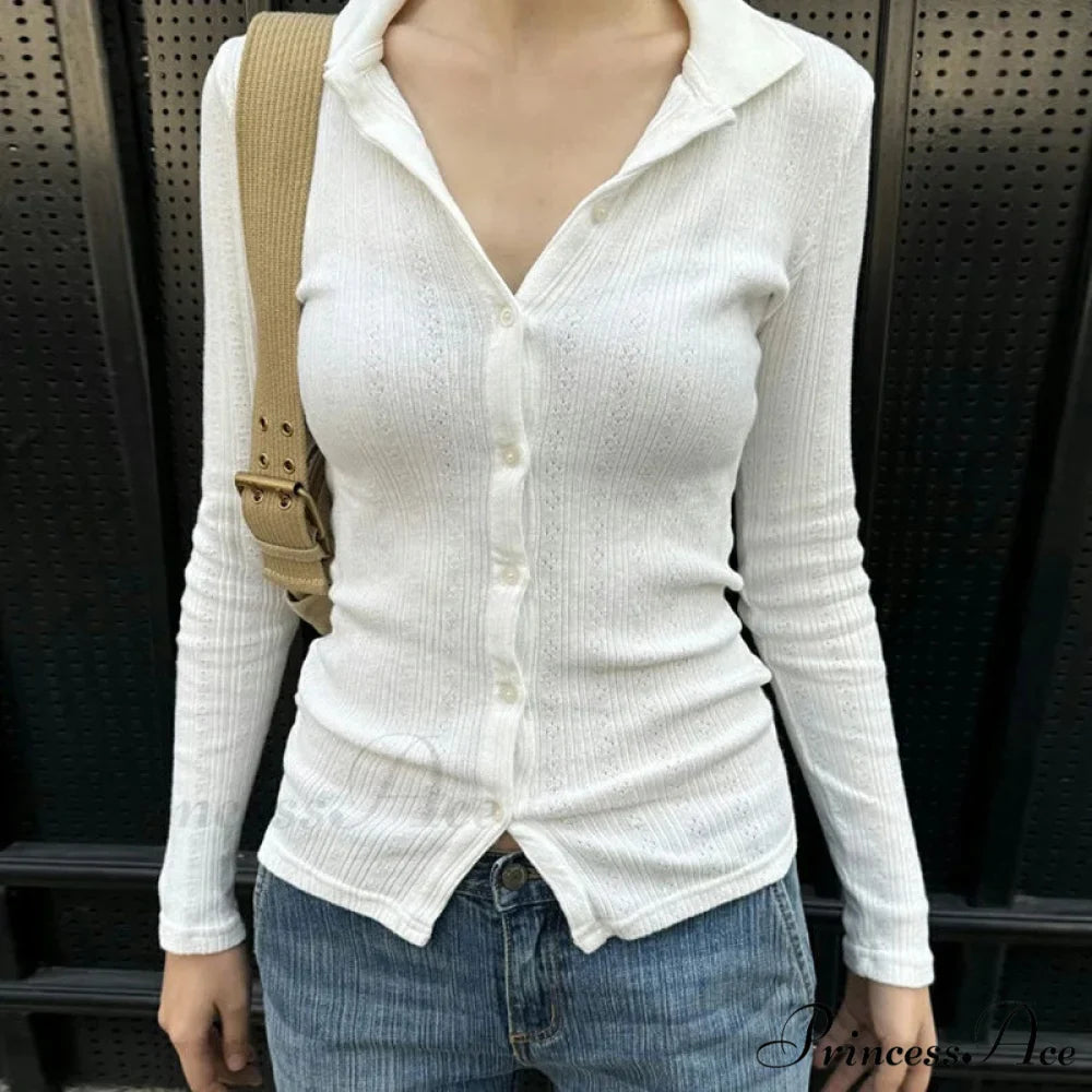 Featherweight Knitted Cardigan Monochrome Button-up Knit Top