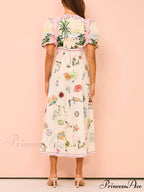 Feature Printed Ethnic Style Graceful Round Neck Midi Dress