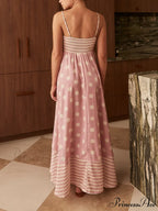 Featured Loose Polka Dot Graceful Stripe Patchwork Maxi Dress
