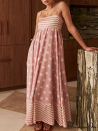 Featured Loose Polka Dot Graceful Stripe Patchwork Maxi Dress