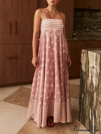 Featured Loose Polka Dot Graceful Stripe Patchwork Maxi Dress