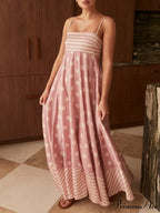 Featured Loose Polka Dot Graceful Stripe Patchwork Maxi Dress