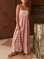 Featured Loose Polka Dot Graceful Stripe Patchwork Maxi Dress