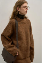 Loose Fit Crew Neck Wool Blend Knit Sweater