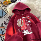 Feline Cartoon Printed Pullover Hoodie