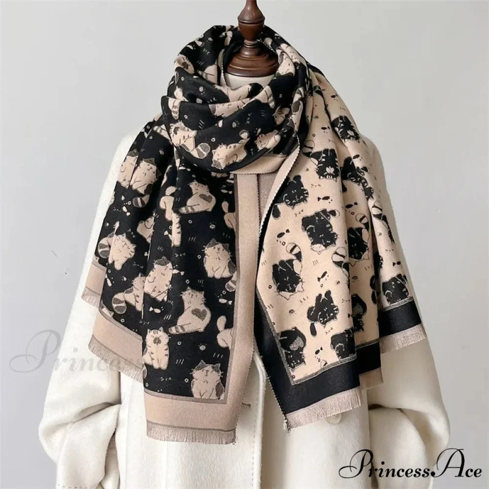 Feline Pattern Cashmere Winter Cozy Scarf