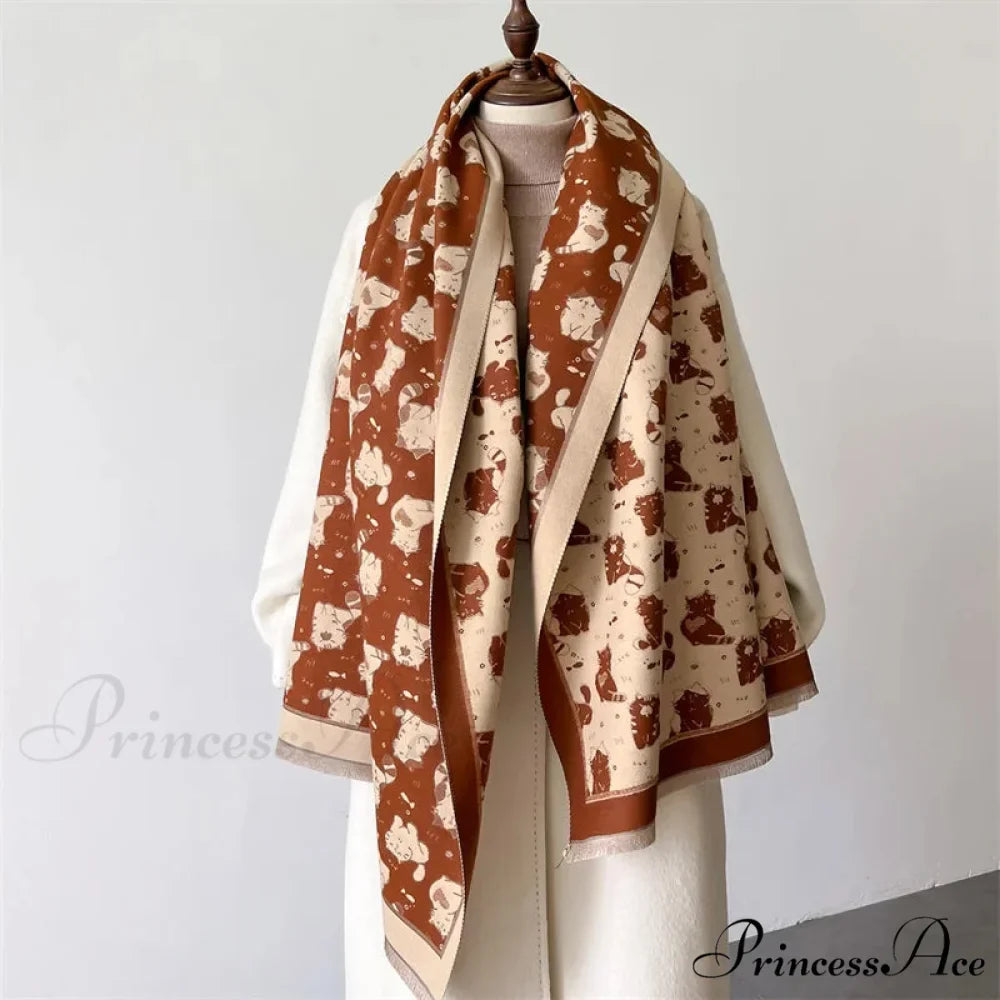 Feline Pattern Cashmere Winter Cozy Scarf
