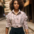 Feline Pattern Extended Sleeve Retro Informal Blouse