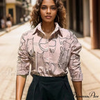 Feline Pattern Extended Sleeve Retro Informal Blouse