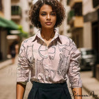 Feline Pattern Extended Sleeve Retro Informal Blouse