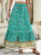 Females Boho Long Skirts Button Up Flowered A-line Hippie Stylish