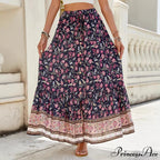 Females Boho Long Skirts Button Up Flowered A-line Hippie Stylish