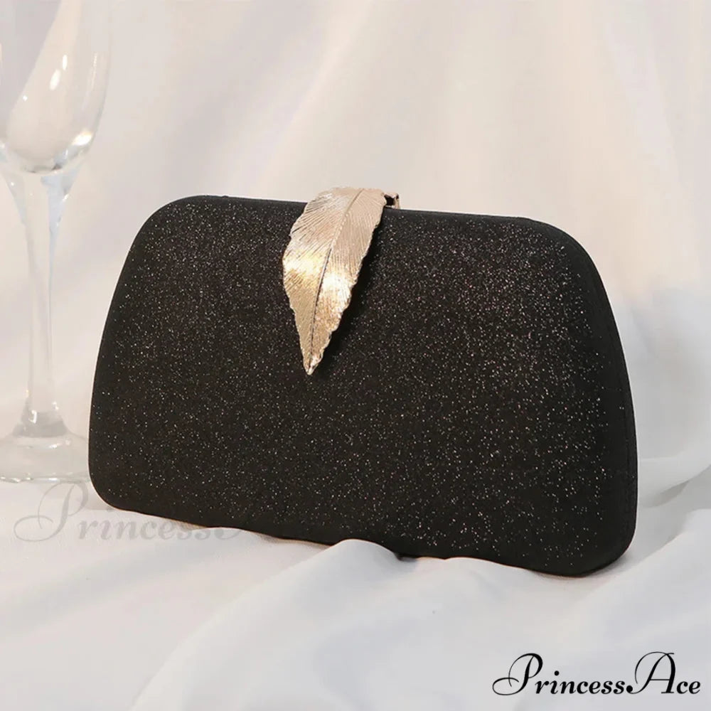 Females Foliage Pattern Clutch Bag Sparkle Chain Purse