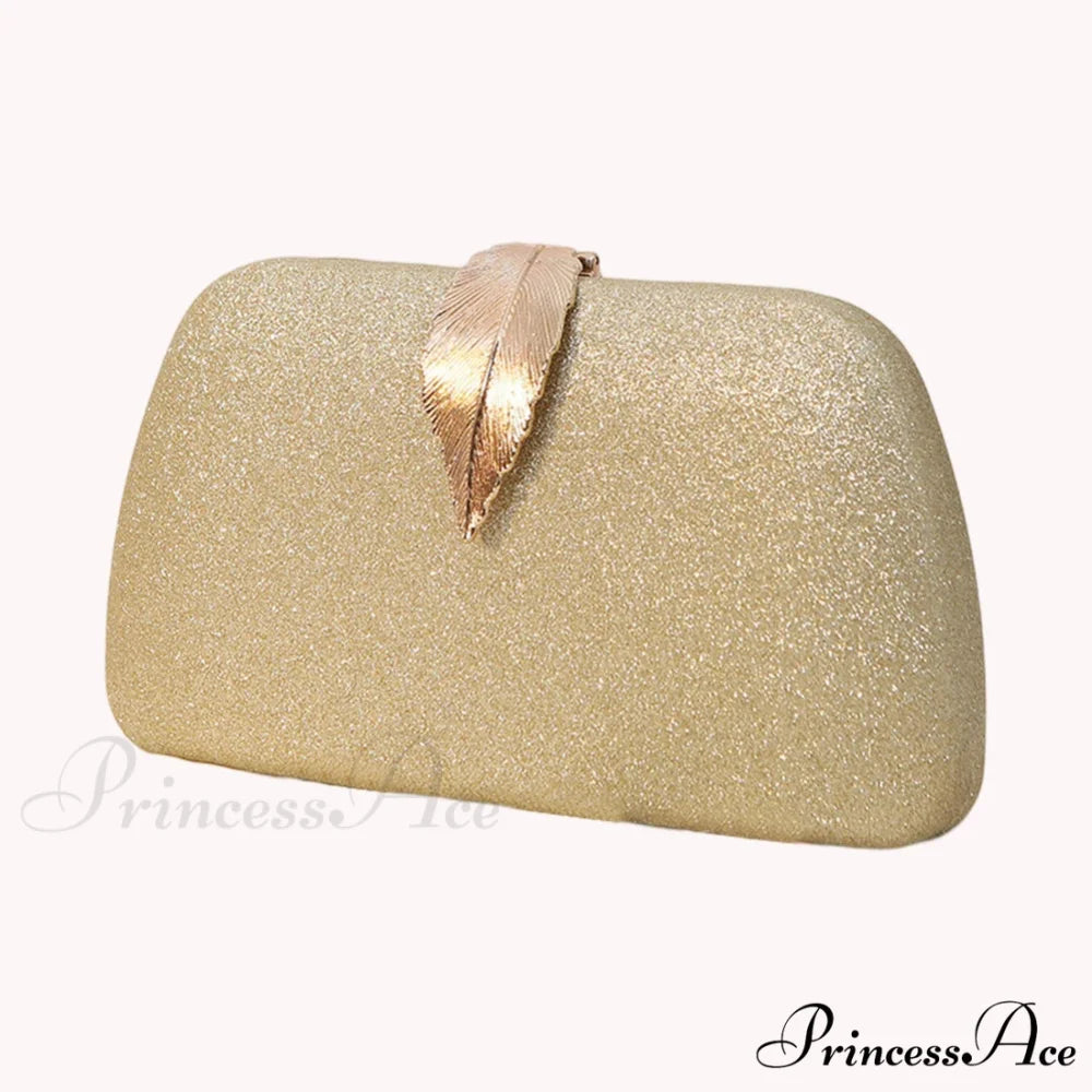 Females Foliage Pattern Clutch Bag Sparkle Chain Purse