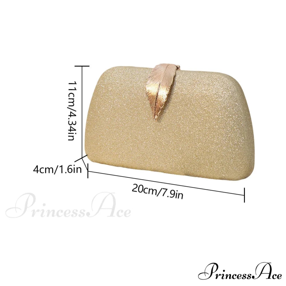 Females Foliage Pattern Clutch Bag Sparkle Chain Purse