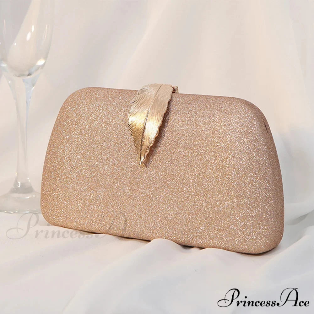 Females Foliage Pattern Clutch Bag Sparkle Chain Purse