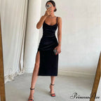 Festive Cheer Velvet Charming Slit Midi Dress