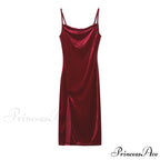 Festive Cheer Velvet Charming Slit Midi Dress