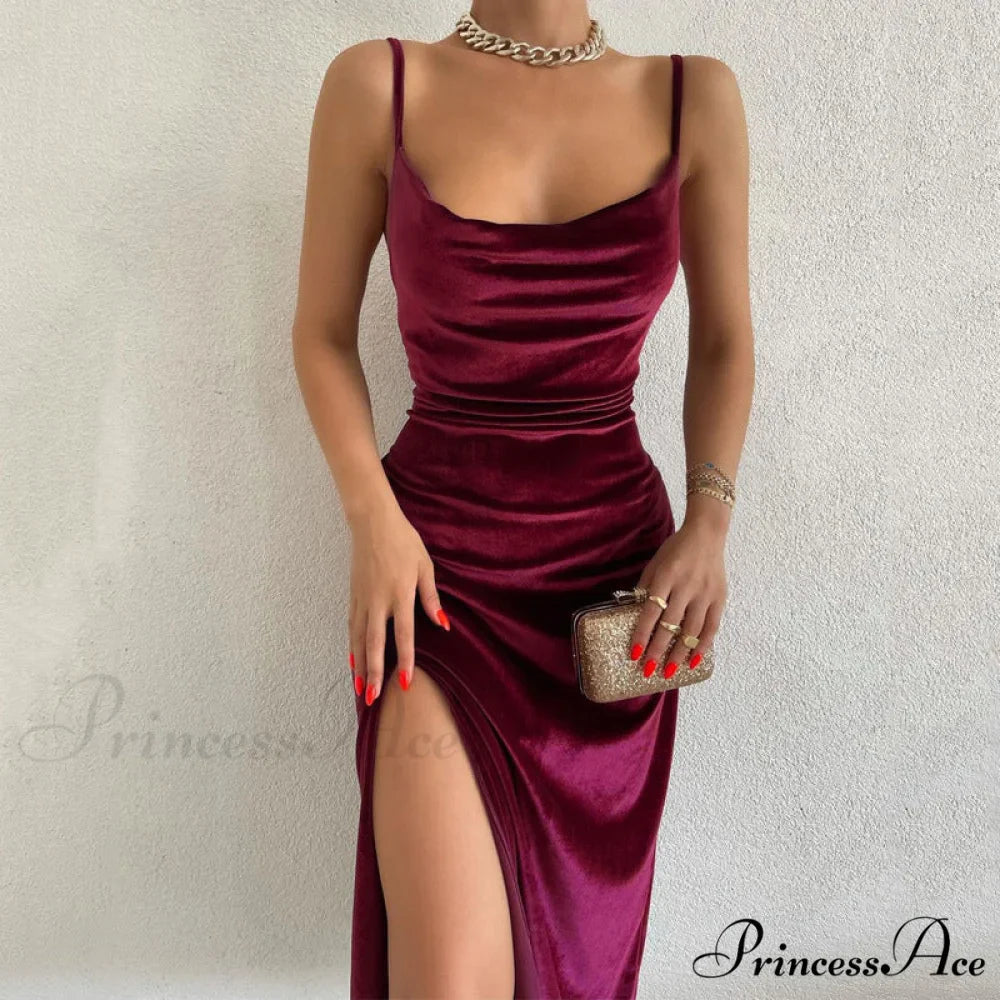 Festive Cheer Velvet Charming Slit Midi Dress