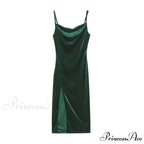 Festive Cheer Velvet Charming Slit Midi Dress