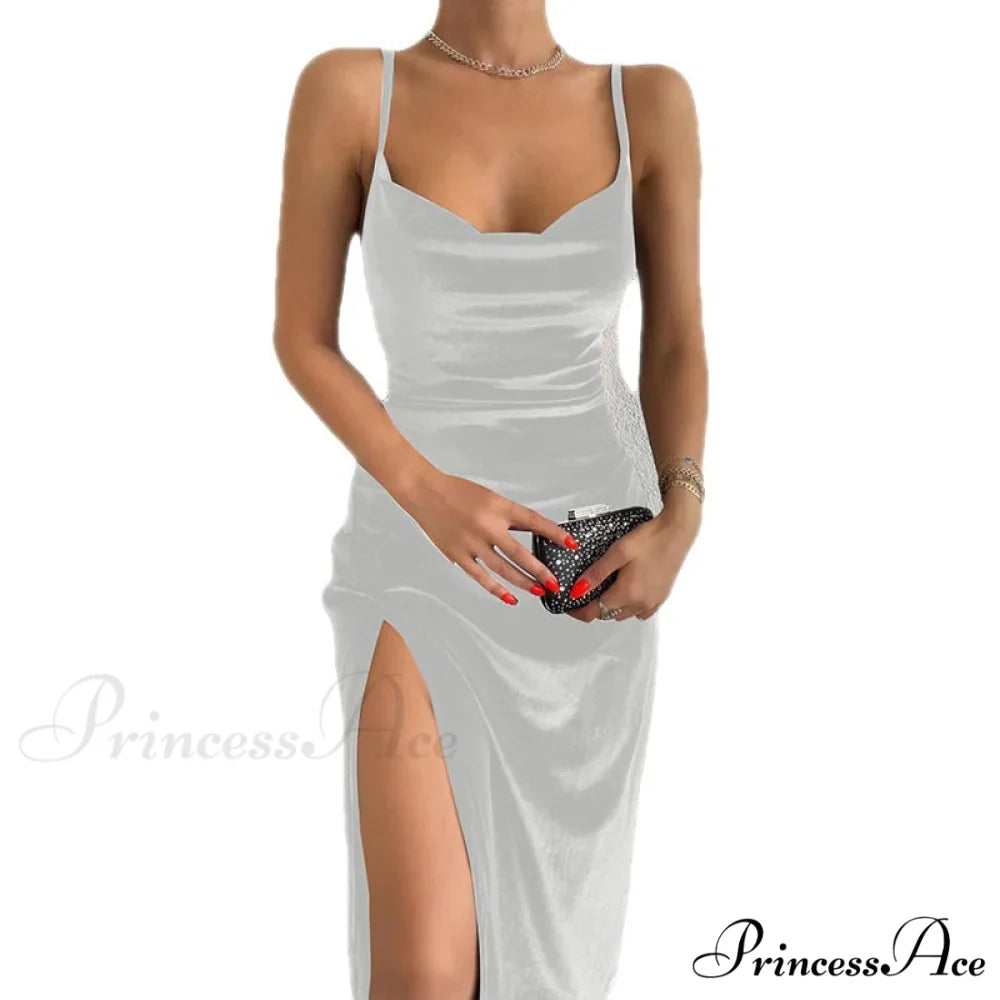 Festive Cheer Velvet Charming Slit Midi Dress