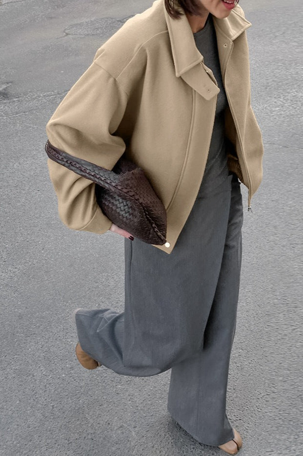 Khaki Loose Fit Woolen Jacket