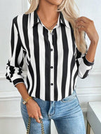 Blue Striped Casual Blouse