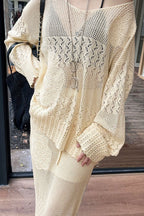 Cotton Embroidered Hollow Knit Blouse