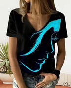 Figure with V-neck T-shirt Print
