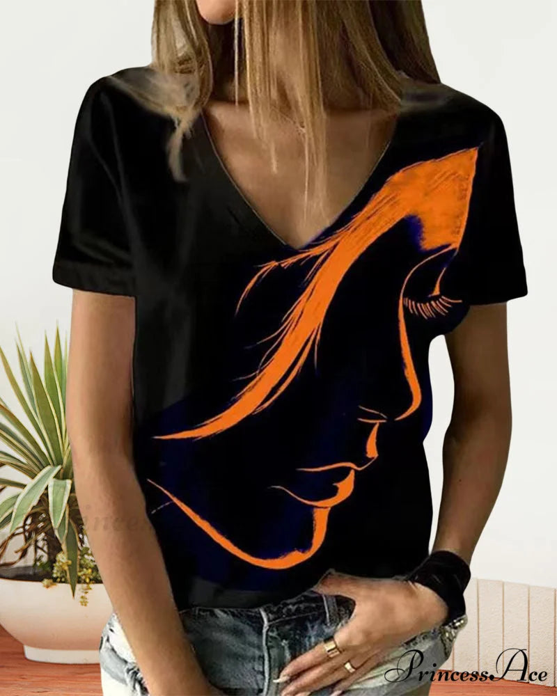 Figure with V-neck T-shirt Print