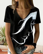 Figure with V-neck T-shirt Print