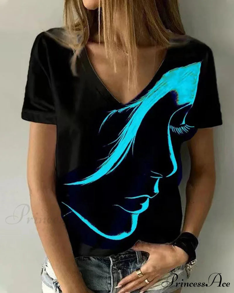 Figure with V-neck T-shirt Print