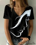 Figure with V-neck T-shirt Print