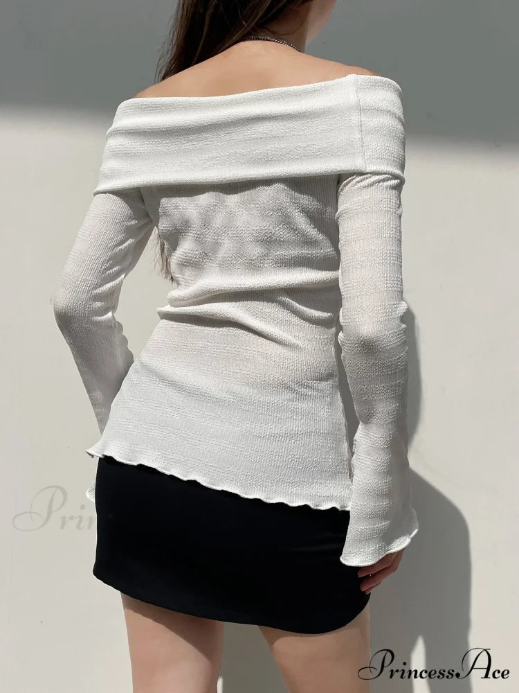 Firm Bow Divided Cut Neck Slim Flare Sleeve Extended Sleeve Knit Top