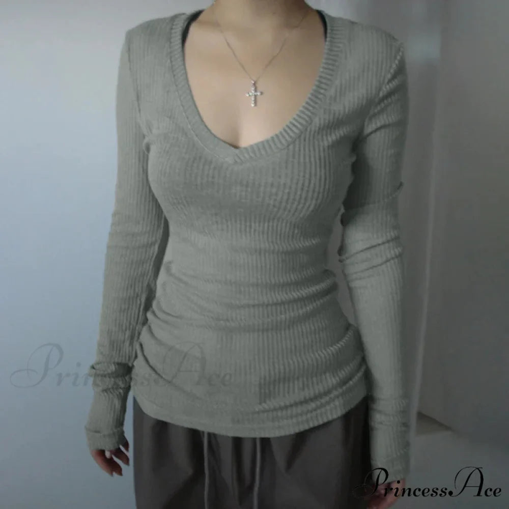 Fitted Cropped Sheer V-neck Blouse Women