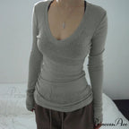 Fitted Cropped Sheer V-neck Blouse Women