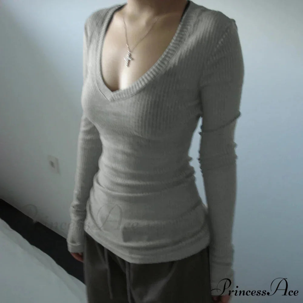 Fitted Cropped Sheer V-neck Blouse Women