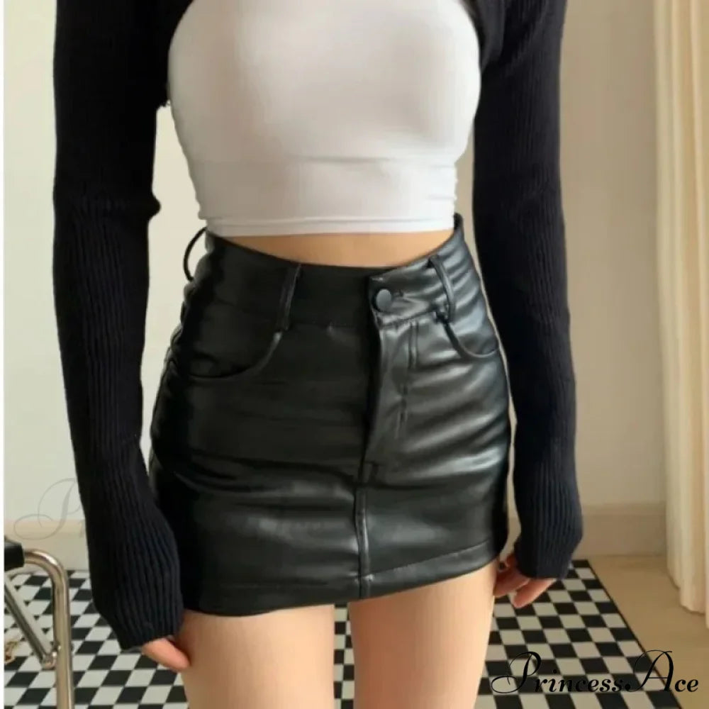 Fitted High Waist Faux Leather Skirt
