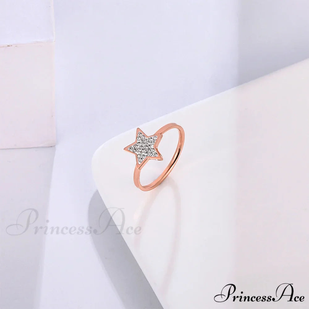 Five-pointed Star Full Diamond Titanium Steel Ring