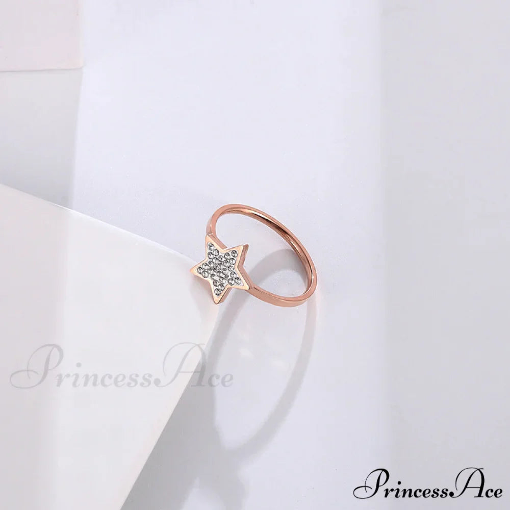 Five-pointed Star Full Diamond Titanium Steel Ring