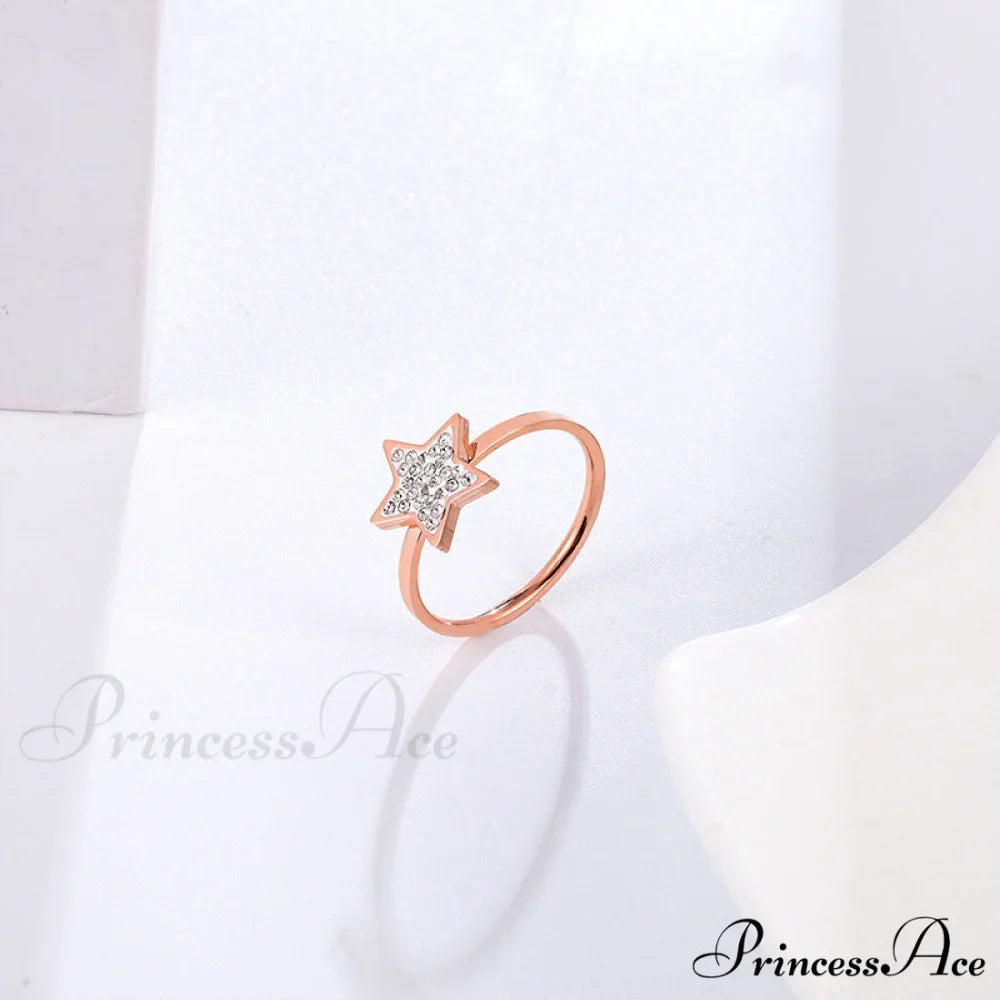 Five-pointed Star Full Diamond Titanium Steel Ring