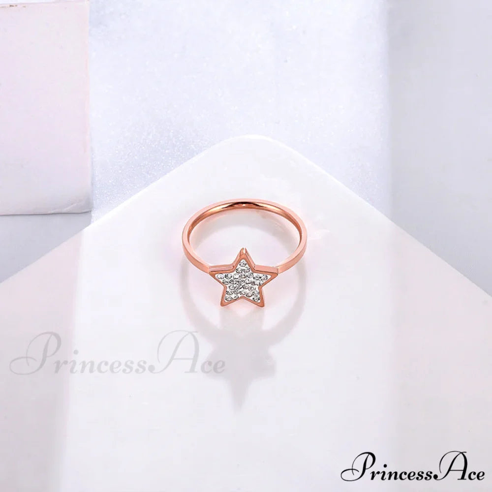 Five-pointed Star Full Diamond Titanium Steel Ring