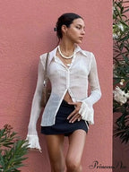 Flare Extended Sleeve Collar Button Gathered Top